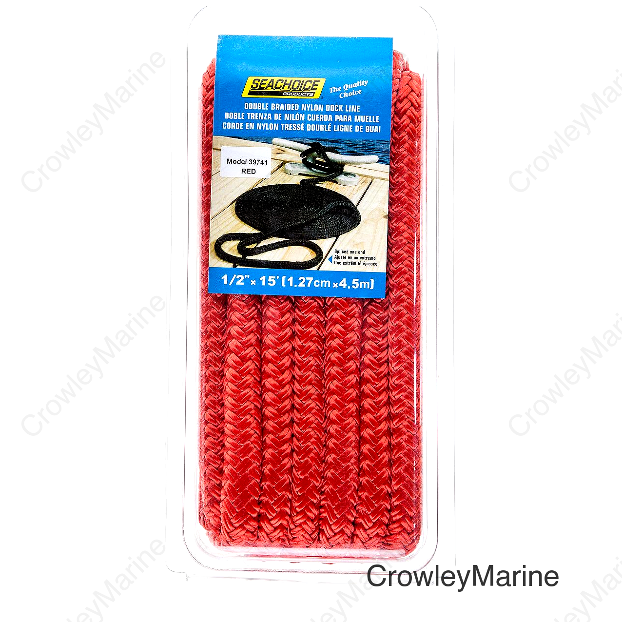 Seachoice Double-Braid Nylon Dock Line w/ Eye Splice, Pre-Shrunk, Heat Stabilized, 1/2 In. X 15 Ft., Red