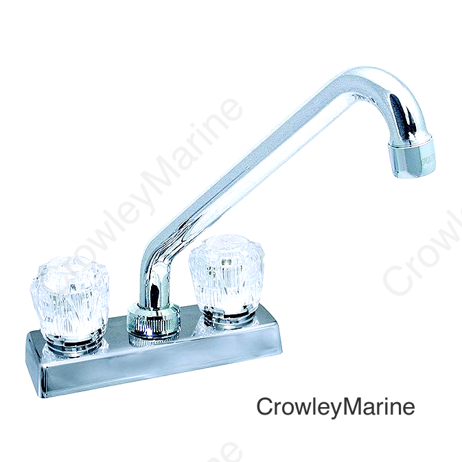 Valterra Phoenix PF211304 DuraPro Chrome Finish Two Handle 4" RV Kitchen Faucet with Hi-Rise Tubular Spout & Clear Acrylic Knobs