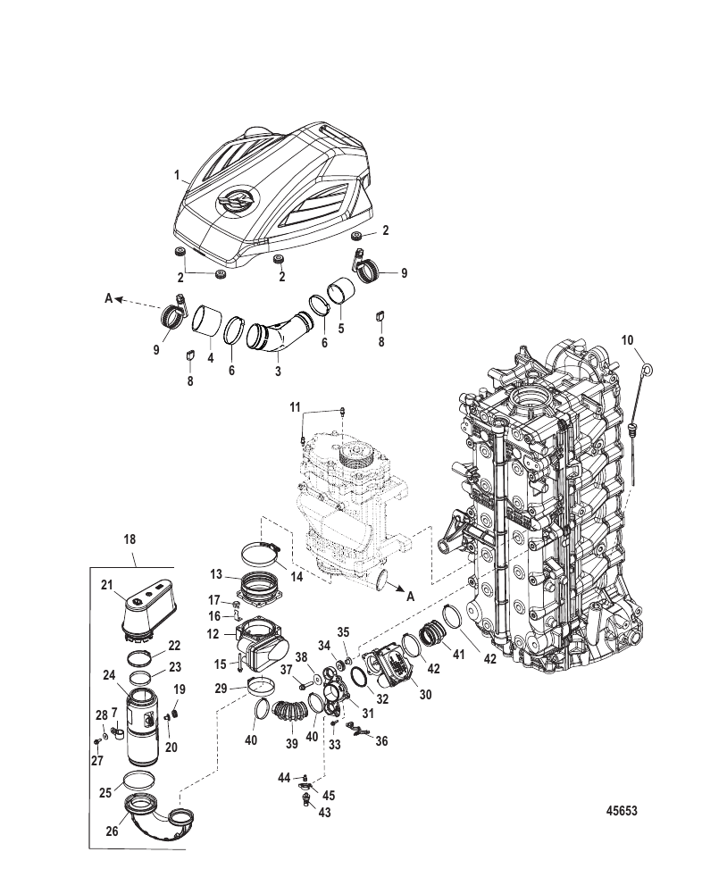 Serial Range Outboard 200 PRO VERADO (4-STROKE)(6 CYL.) - 2B034840 THRU 2B144122 - Induction Components