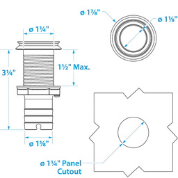 Seachoice Mega-Flow Dripless Thru Hull Fitting, 316 Stainless Steel, Fits 1-1/8 in. Hose, 1-1/2 in. Max. Hull thumbnail-0