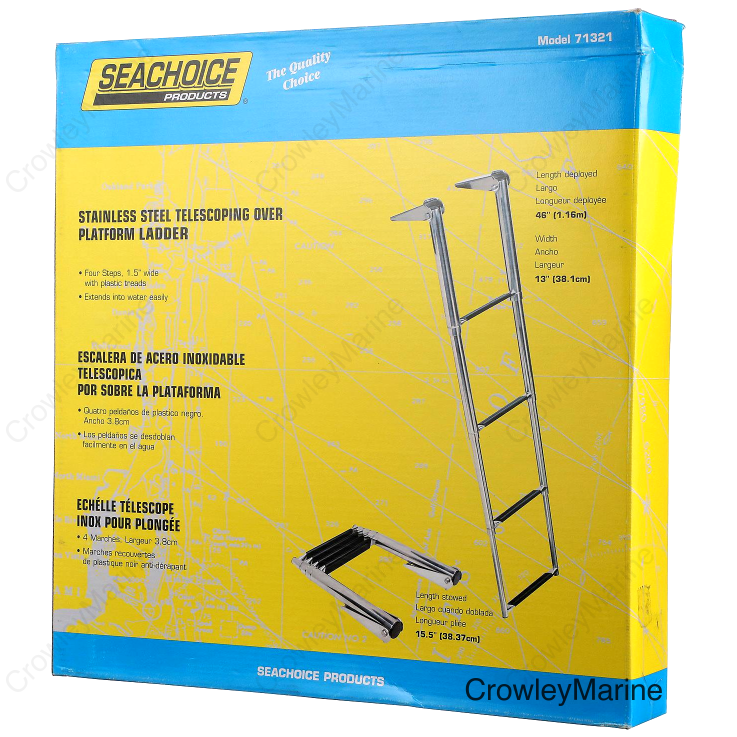 Seachoice Top Mount Telescoping Ladder for Universal Swim Platform, Stainless Steel Tubing, 4 Step, Ladder Only