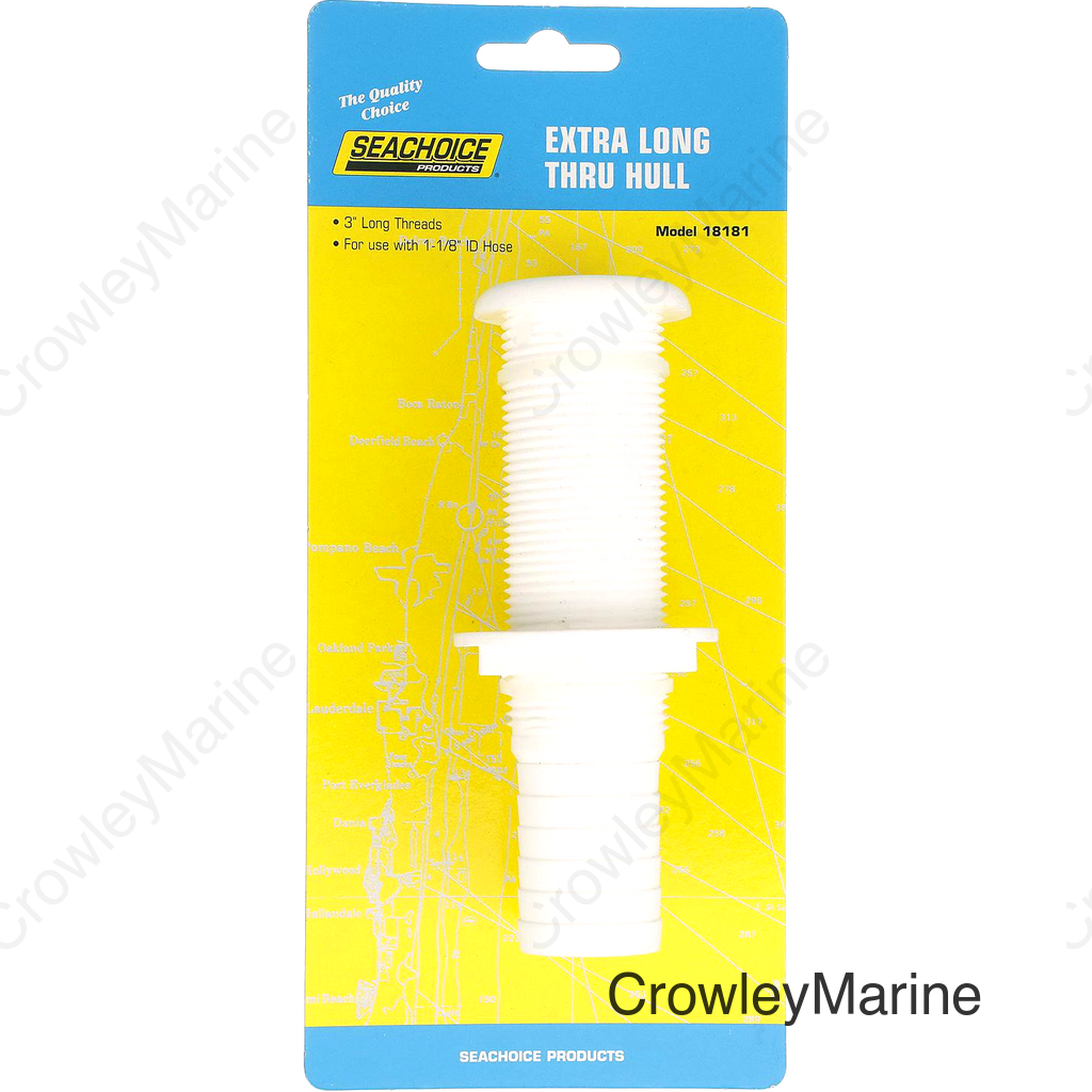 Seachoice Extra Long Thru-Hull Fitting w/ Broad Flange For 1-1/8 In. ID Hose, 3 In. Long Thread