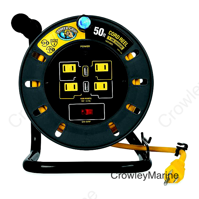 Camco 55291 Power Grip™ Extension Cord Reel With USB Charging Ports, 50'
