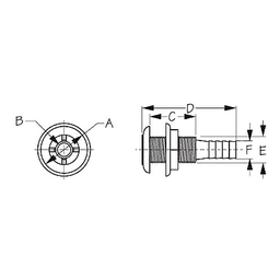 Sea-Dog 520822 Thru Hull with Stainless Cap, A: 1-7/8", B: 7/8", C: 1-3/4”, D: 3-3/8”, E: 1-3/16”, F:1"  , Stainless thumbnail-1
