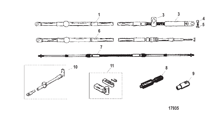 Serial Range Accessories Remote Control - Conversion/Attaching Kits/TS Cables - 1994 & Up - Throttle/Shift Cable