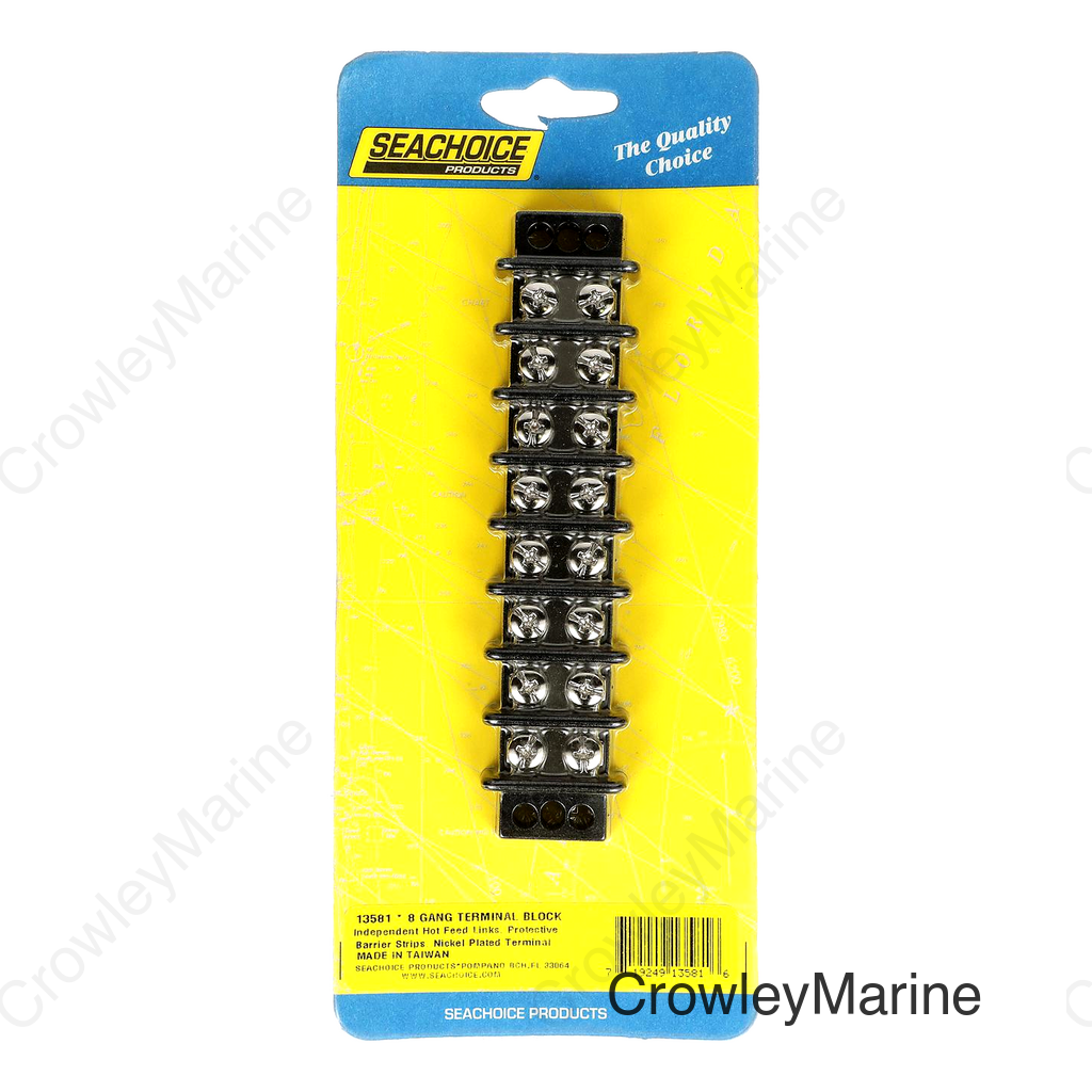 Seachoice Terminal Block, 8-Gang, Brass Clips and Contacts