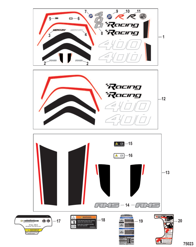 Serial Range Outboard 400R Racing (4-STROKE)(5.7L)(V10) - 3B272954 & Up - Decals