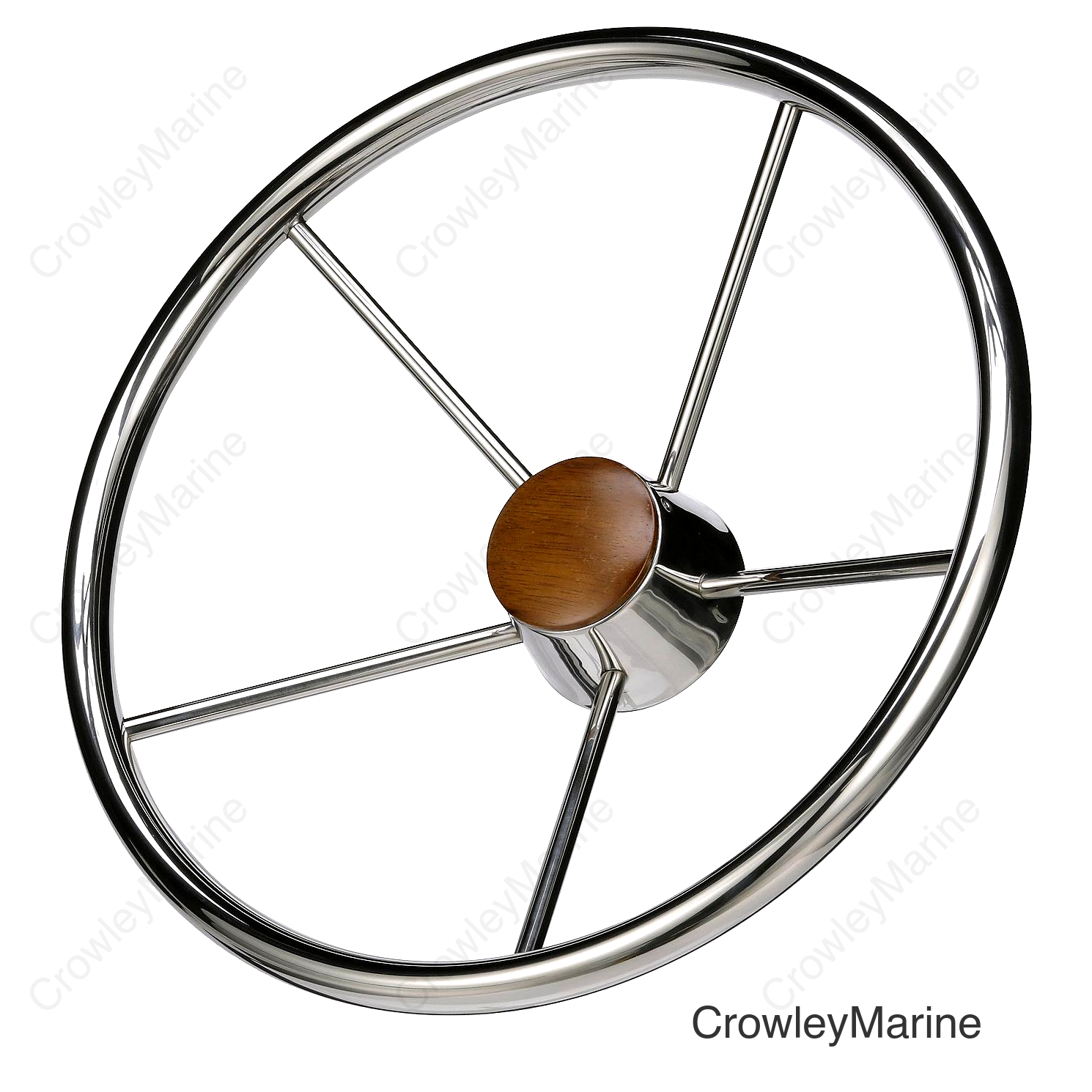 Seachoice 5-Spoke Destroyer Steering Wheel, Stainless Steel, Genuine Teak Center Cap