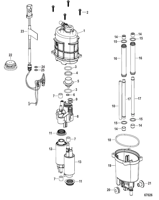 Serial Range Outboard 250R Racing (4-STROKE)(4.6L)(V8) - 1E080500 & Up - Fuel Supply Module Components