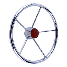 Seachoice 5-Spoke Destroyer Steering Wheel, Stainless Steel, Genuine Teak Center Cap thumbnail-5