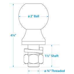 Seachoice SEA Class II Trailer Hitch Ball, 2 In. Ball, 3/4 X 1-1/2 In. Shank, Chrome Finish thumbnail-3