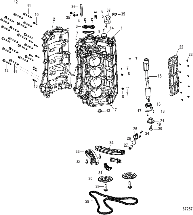 Serial Range Outboard 250R Racing (4-STROKE)(4.6L)(V8) - 1E080500 & Up - Cylinder Block