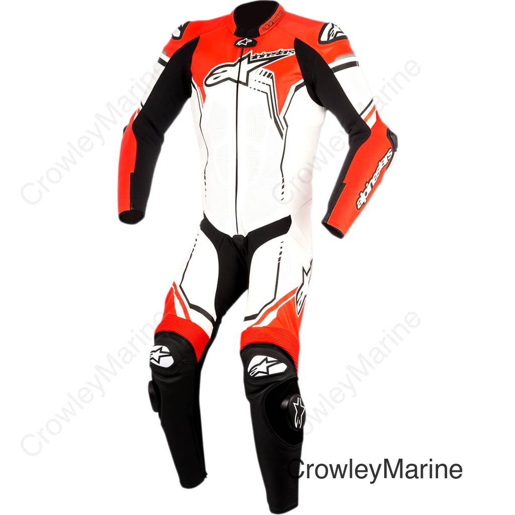 GP Plus v2 1-Piece Leather Suit - White/Black/Red Fluorescent - US 46 / EU 56