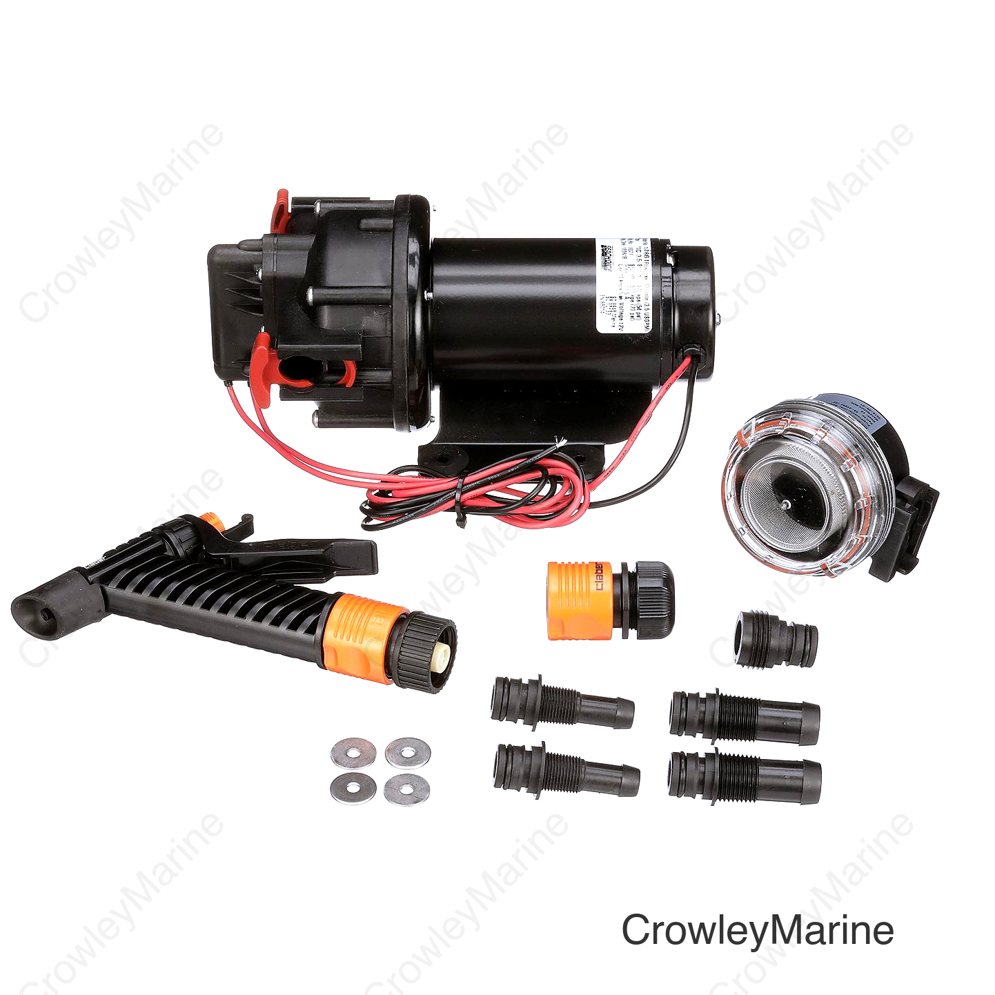 Seachoice Wash Down System Pump, 3.5 GPM Max @ 41 PSI, 12V DC, Includes Spray Nozzle and Inlet Strainer