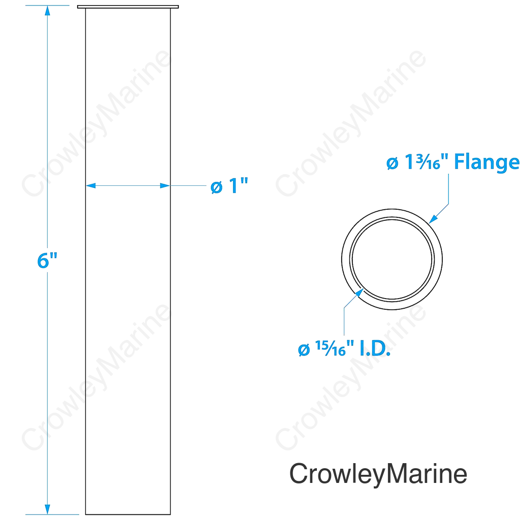 Seachoice Brass Drain Tube, 6 in. Long, 1 in. ID, 90-Degree Flange One End