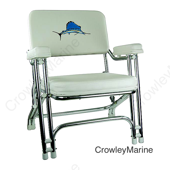 Springfield 1080021EMB Deck Folding Chair, White w/Embroidered Back