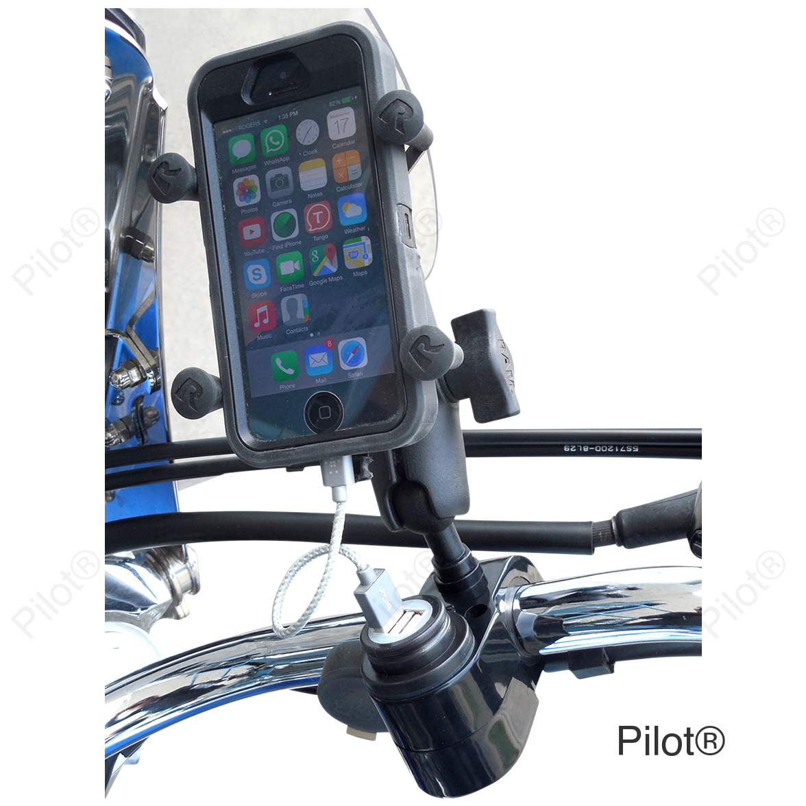 Dual USB Charger - 1" Ball Mount - Black