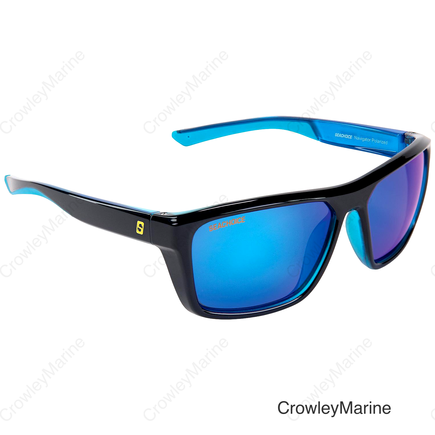 Seachoice 98813 "Navigator" Polarized Sunglasses, Frame: Shiny Black/Black Backspray, Lens: Blue Mirror