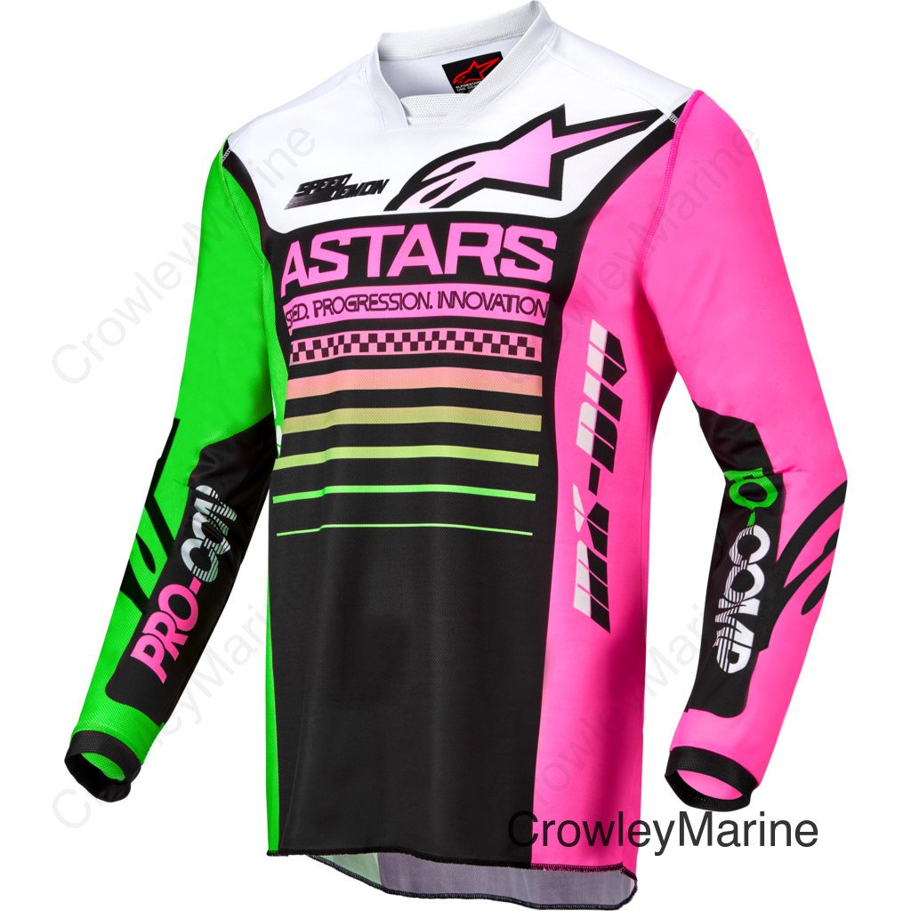 RACER COMPASS JERSEY BLK/GRN NEON/PINK FLUO MD