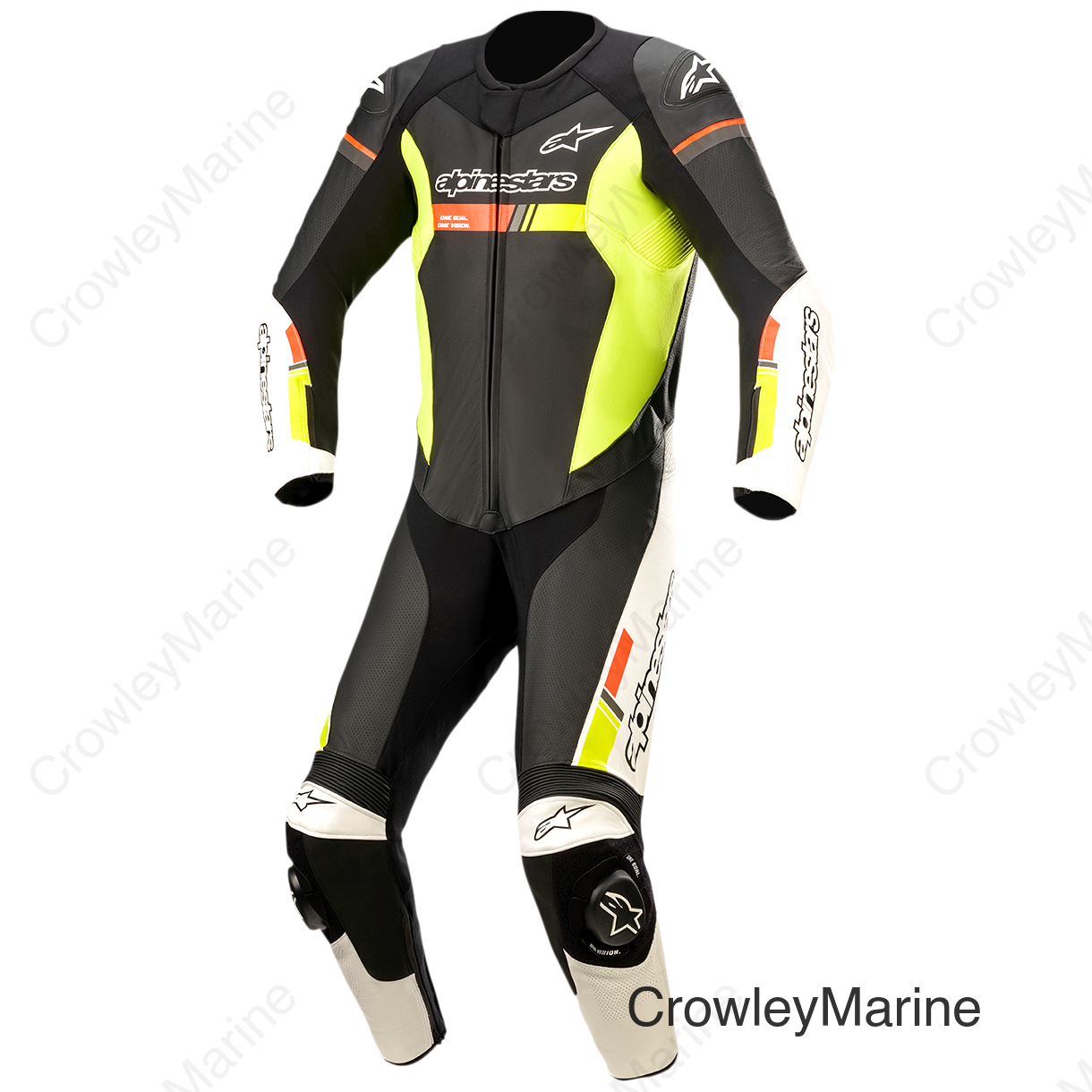 GP Force Chaser 1-Piece Leather Suit - Black/White/Red Fluo/Yellow Fluo - US 46 / EU 56
