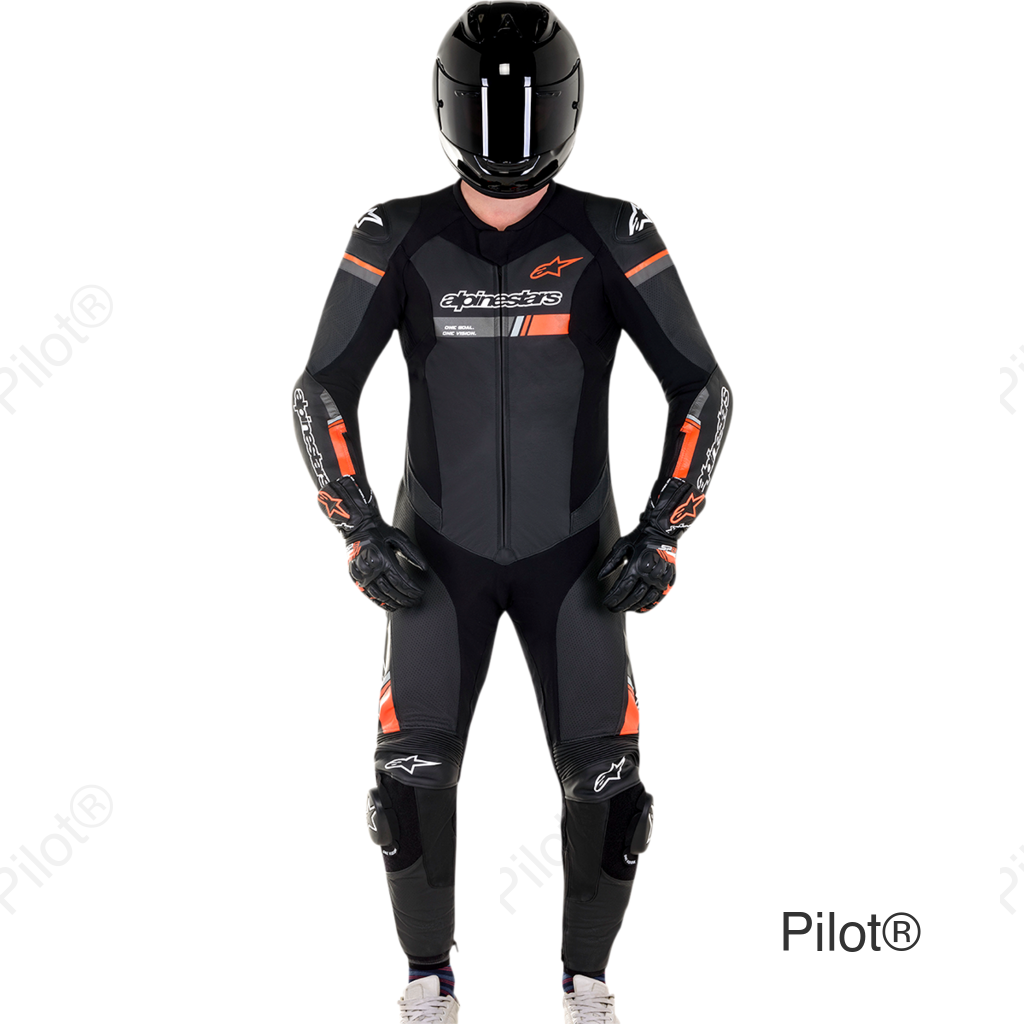 GP Force Chaser 1-Piece Leather Suit - Black/Red Fluorescent - US 42 / EU 52