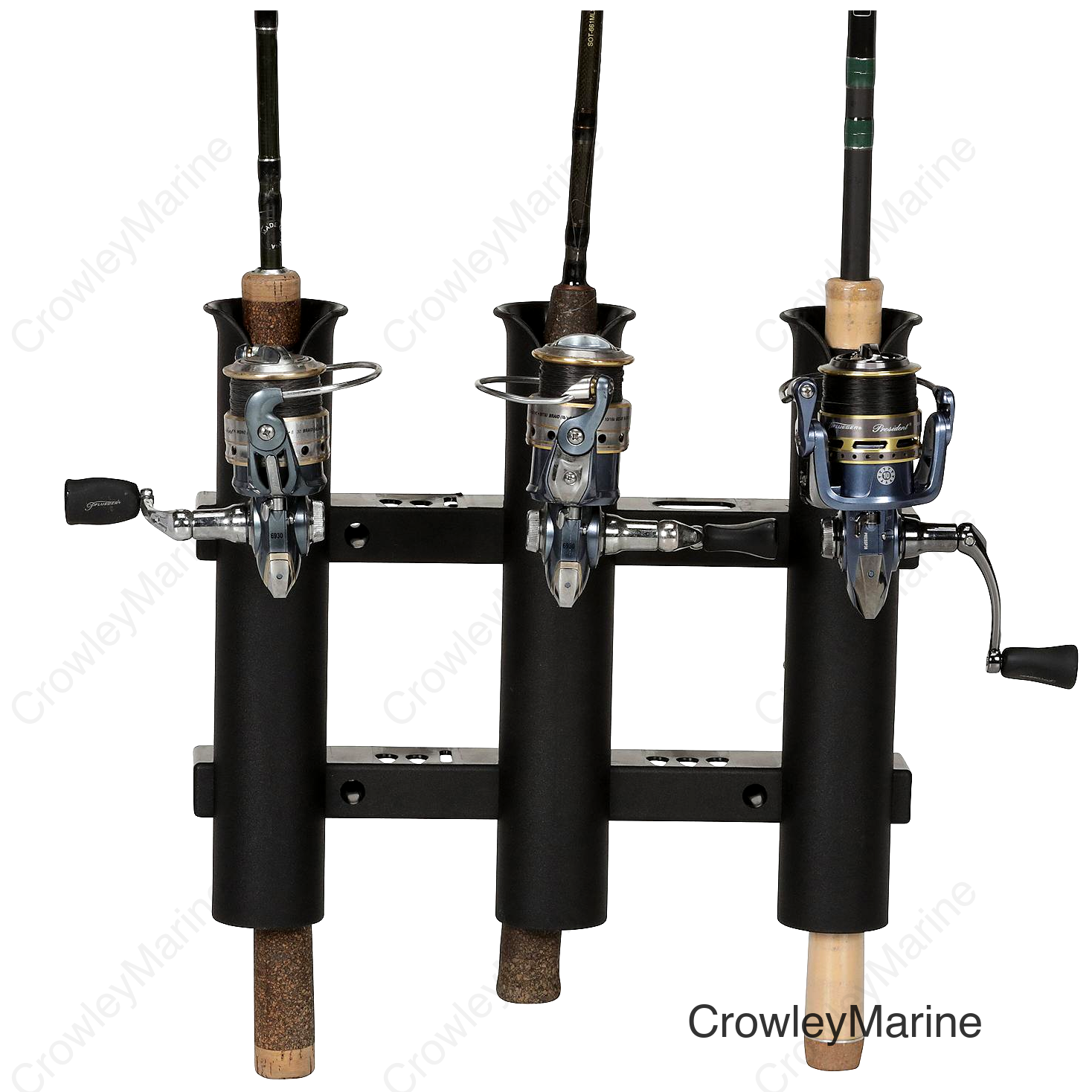 Seachoice Fishing 3-Rod Storage Rack, Holds 3 Fishing Rods with Slots for Knives and Pliers, Black