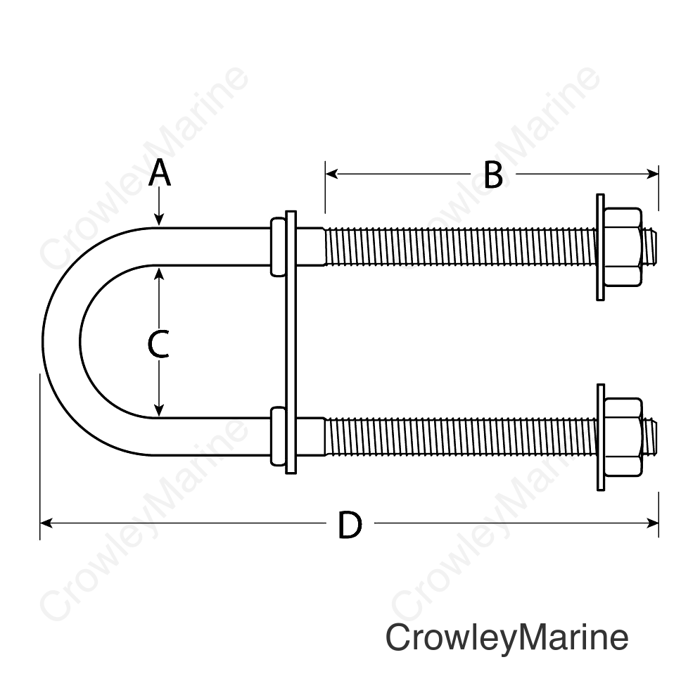 Attwood Bow Eye U-Bolt 3/8"-16 x 2-7/16"
