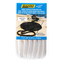 Seachoice Double-Braid Nylon Dock Line w/ Eye Splice, Pre-Shrunk, Heat Stabilized, 1/2 In. X 25 Ft., White thumbnail-2