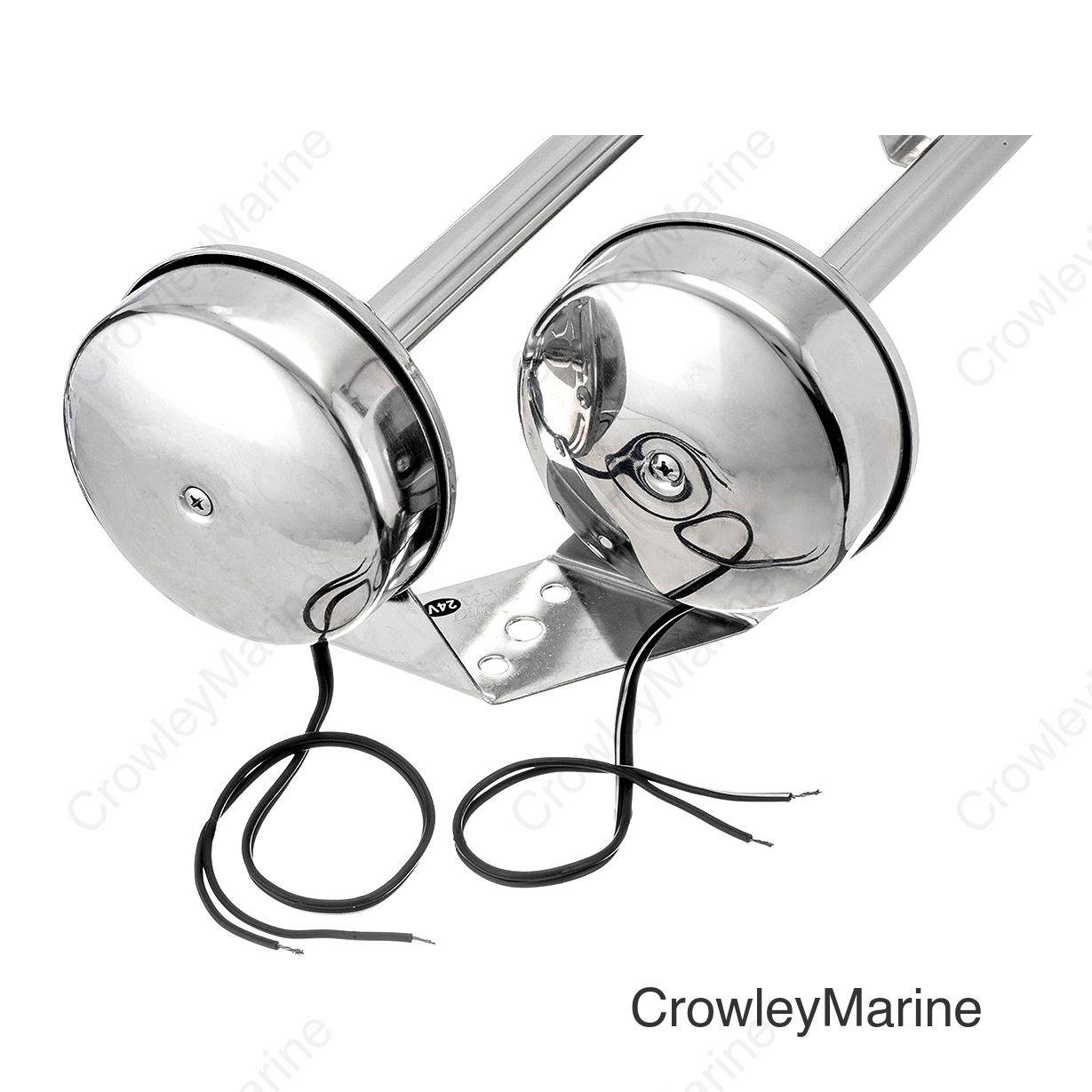 Seachoice Dual Trumpet Electric Horn, Stainless Steel, 123 dB Rating, 24V, 5 Max Amps. 18-1/2 in. L X 8 in. W X 5 in. H