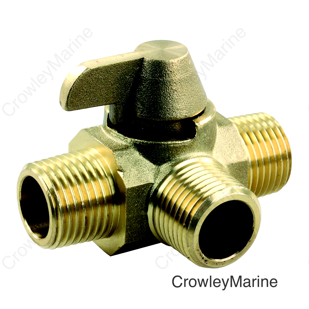JR Products 62255 3 Way Brass 1/2" MPT x 1/2" MPT x 1/2" MPT RV Water Diverter Valve