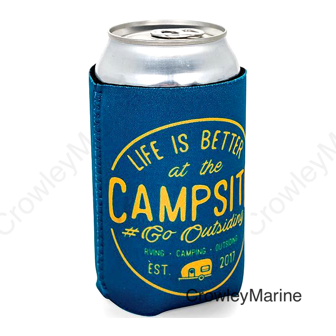 Camco 53247 Life Is Better At The Campsite Can Holder, Navy/Yellow, Better At Campsite