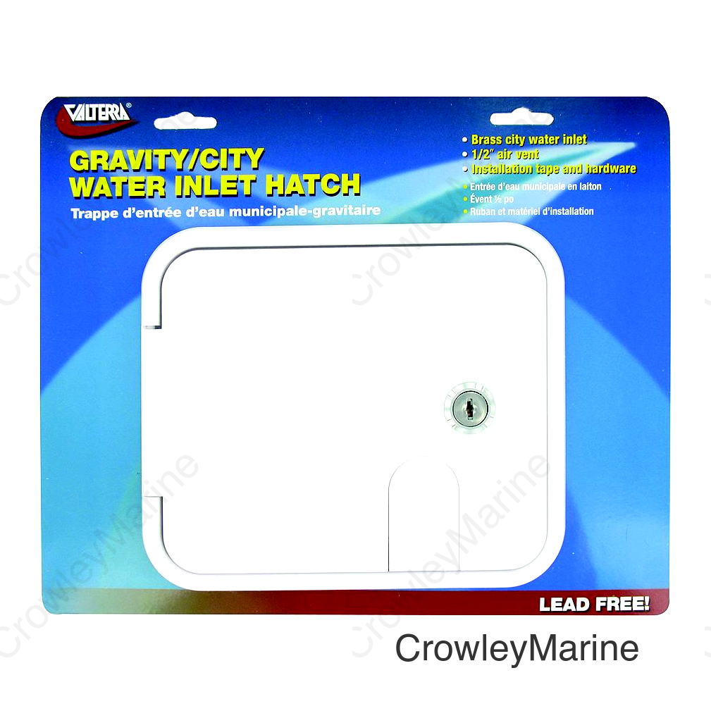 Valterra Gravity Brass City 1/2" Air Vent RV Water Inlet & Lockable Hatch & Includes Hardware & Installation Tape, White
