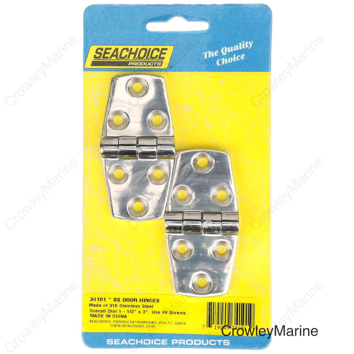 Seachoice Marine-Grade Door Hinges, Polished 316 Stainless Steel, 3 in. X 1-1/2 in., Pack of 2