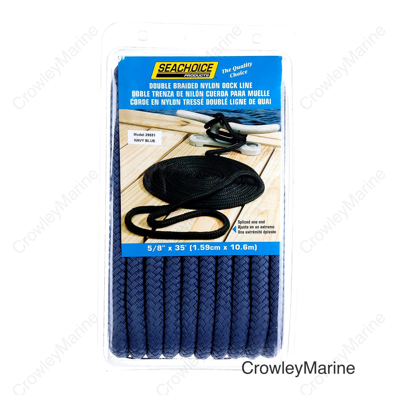 Seachoice Double-Braid Nylon Dock Line w/ Eye Splice, Pre-Shrunk, Heat Stabilized, 5/8 In. X 35 Ft., Navy Blue