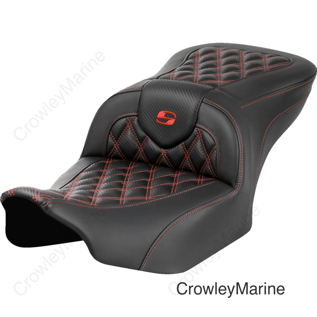 RoadSofa™ Seat - without Backrest - Carbon Fiber - Lattice Stitch - Red Stitch - FLTR/FLHX '23-'24