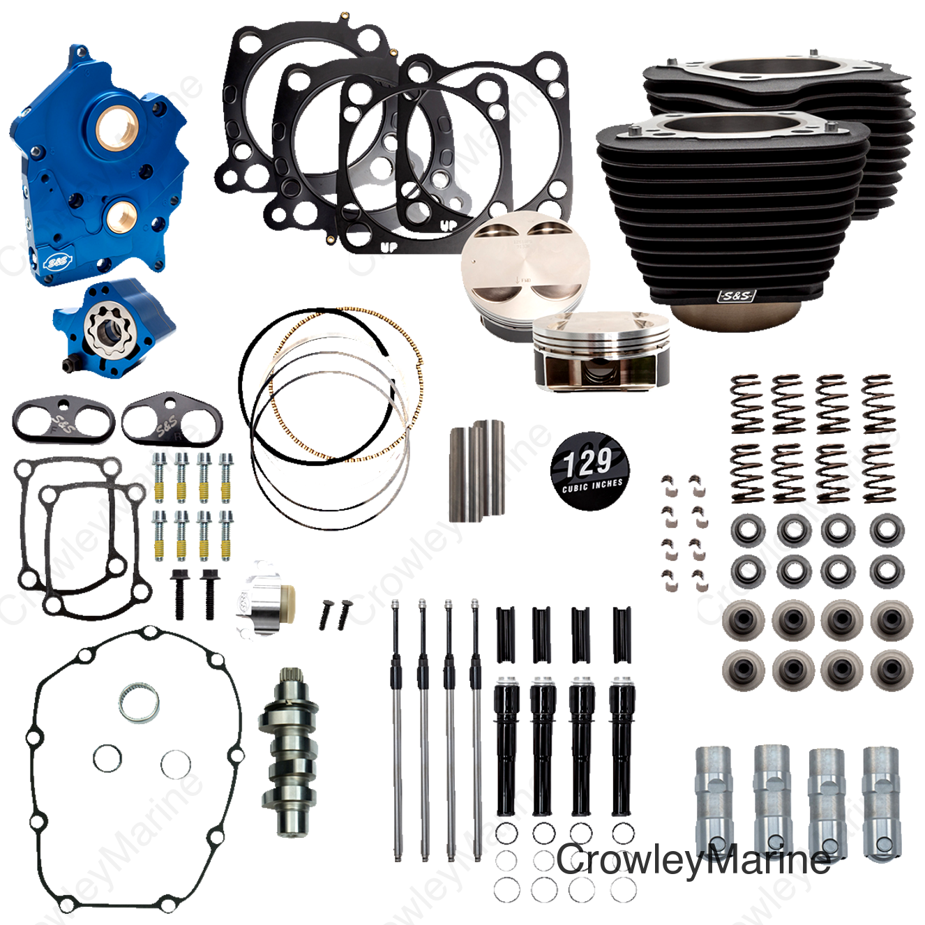129" Power Package Engine Performance Kit - Chain Drive - Oil Cooled - Non-Highlighted Fins - M8