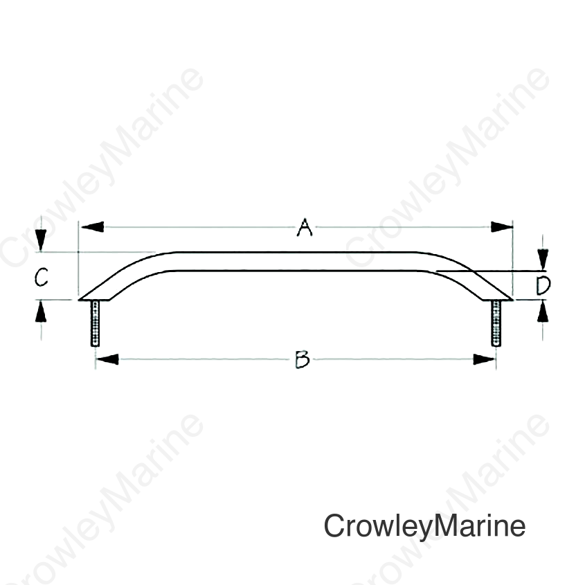 Sea-Dog 2546031 Stud Mount Handrail, Tube: 3/4", A:12", B:10-3/4", C: 2" D:1-1/4" Fastener: 5/16"-18 Nut, Weight: .46 , Stainless