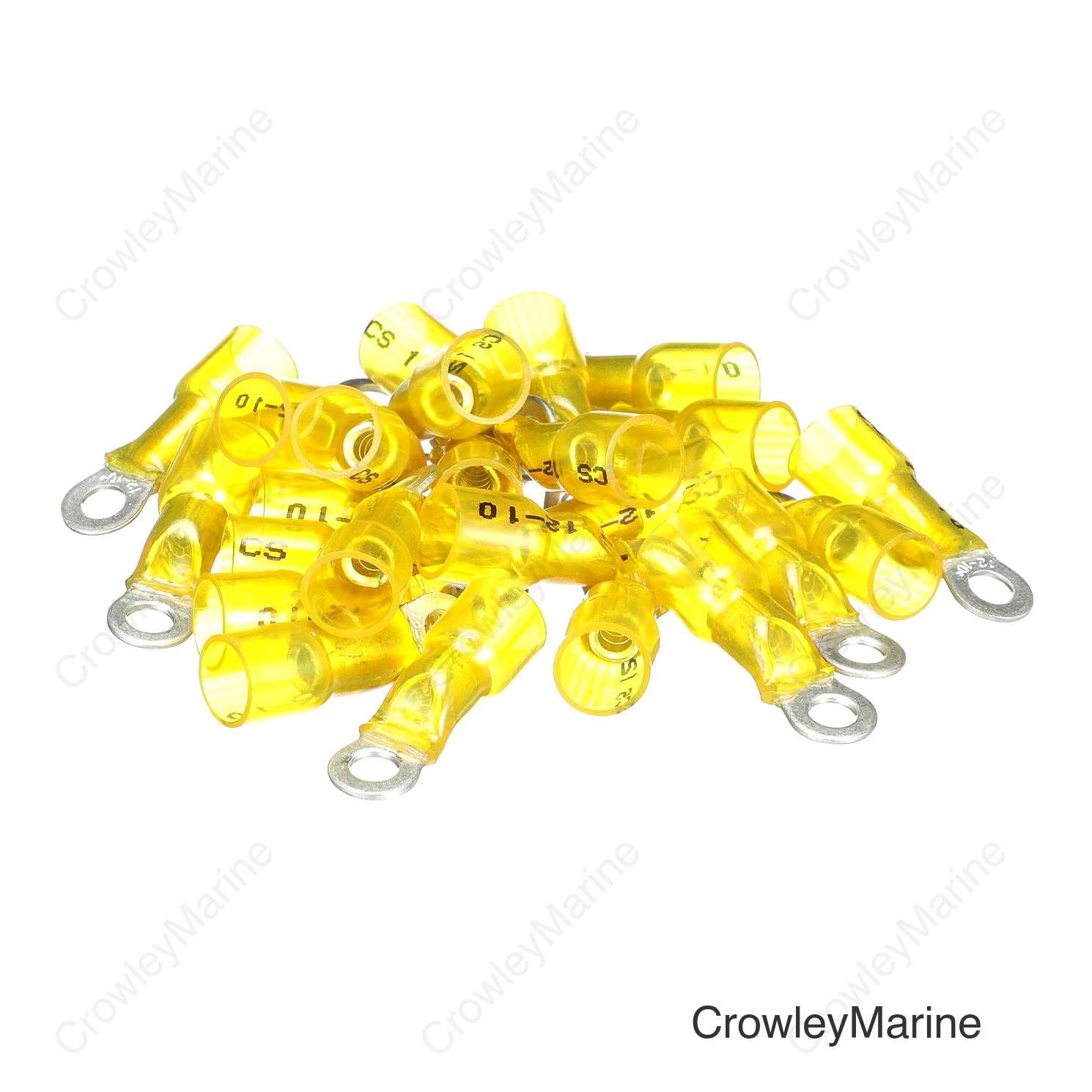 Seachoice 3-to-1 Heat Shrink Ring Terminal, Marine Grade Heat-Shrinkable Ring Terminals, Yellow, Pack of 25, Fits 3/8 in. Stud, 12-10 Wire Range
