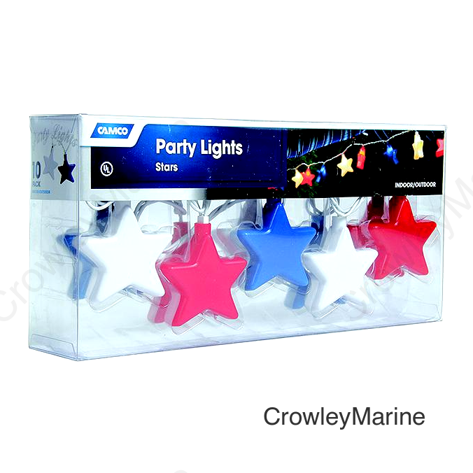 Camco 42656 Patriotic Stars Party Lights (Includes 10 Lights, Connector, 2 Spare Bulbs and Fuse)