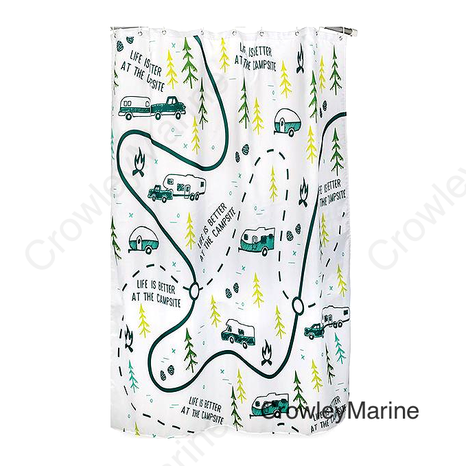 Camco 53245 RV Shower Curtain , White w/Map Design, 68" L x 54" W