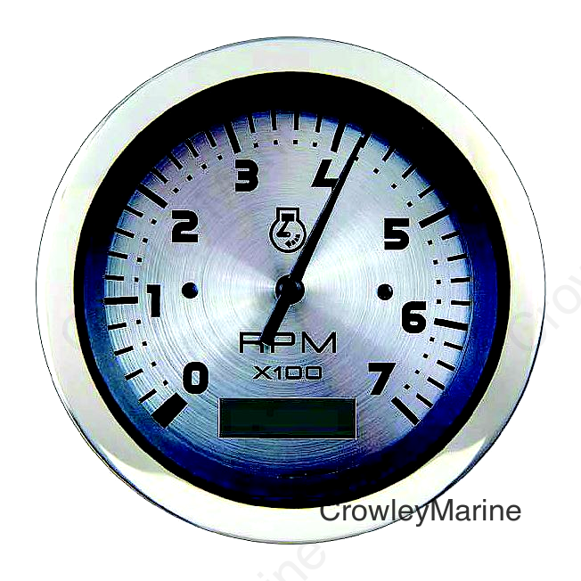 Sierra 63474P Sterling Series 3" Stainless Steel Electric Outboard & 4 Stroke Gas Engine 0-7,000 RPM Dial Range Tachometer & Hourmeter Gauge with Outboard Alternator or Coil Sender Code