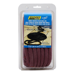 Seachoice Double-Braid Nylon Dock Line w/ Eye Splice, Pre-Shrunk, Heat Stabilized, 1/2 In. X 25 Ft., Burgundy thumbnail-4