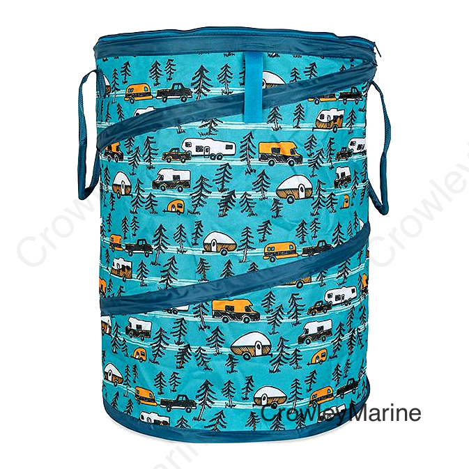 Camco 42987 Pop-Up Utility Container, Teal/ Sketched RVs, 30 Gal.