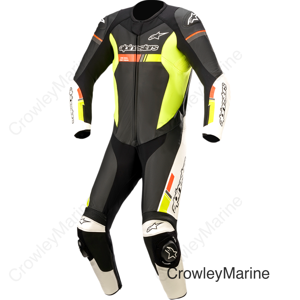 GP Force Chaser 1-Piece Leather Suit - Black/White/Red Fluo/Yellow Fluo - US 46 / EU 56
