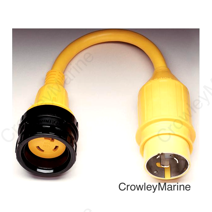 Marinco Standard Pigtail Adapter Dock Side Male 20A 125V Locking to Boat Side Female 30A 125V Locking With Sealing Collar System