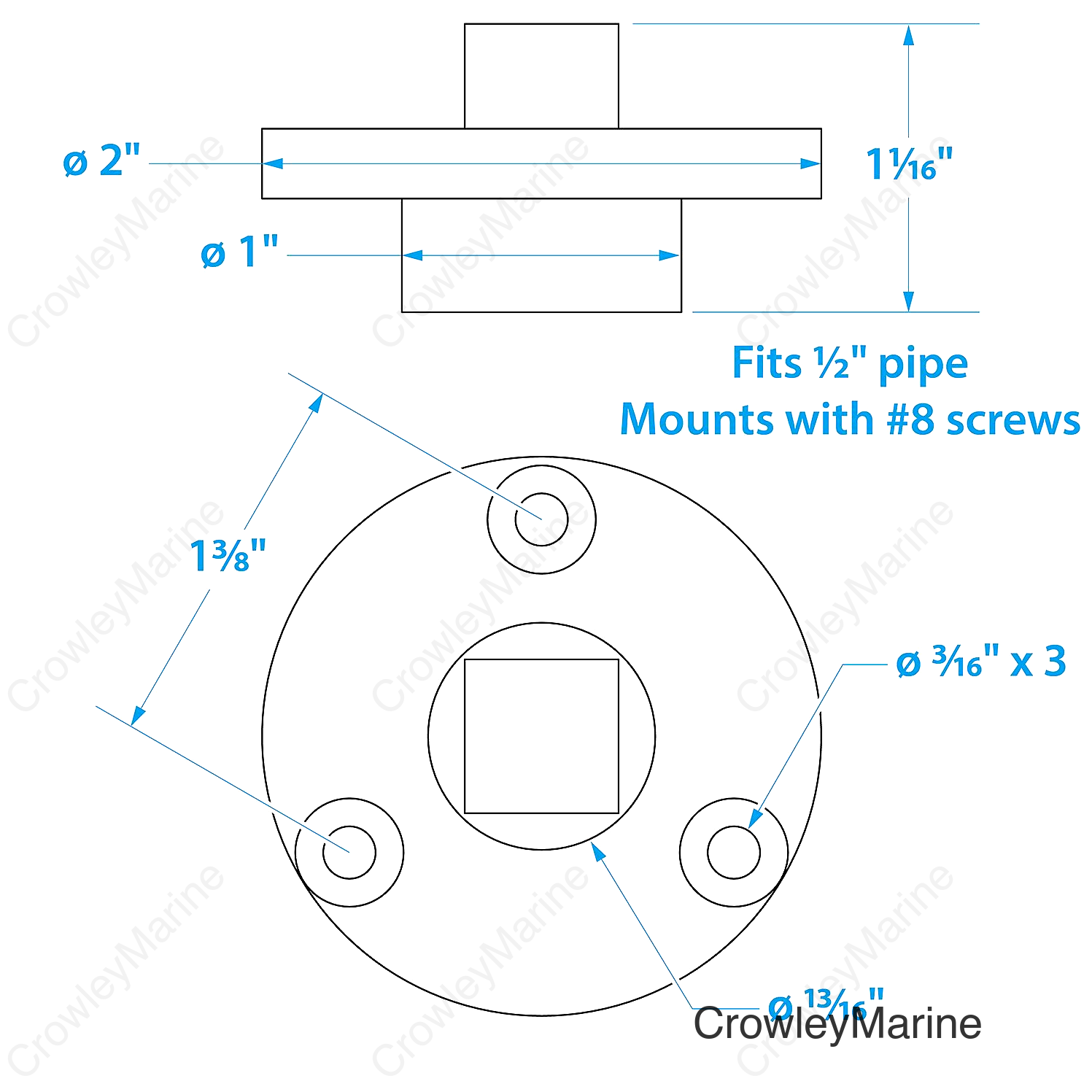 Seachoice Garboard Drain Plug, Stainless Steel, Fits 1/2 In. Pipe, Includes Flange and Plug