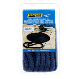 Seachoice Double-Braid Nylon Dock Line w/ Eye Splice, Pre-Shrunk, Heat Stabilized, 1/2 In. X 25 Ft., Navy Blue thumbnail-3