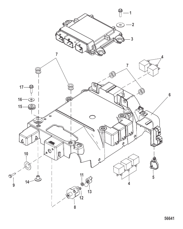 Serial Range Stern Drive 4.5L MPI 200 Alpha/Bravo - 2A530778 & Up - Electrical Components Bracket and Propulsion Control Module