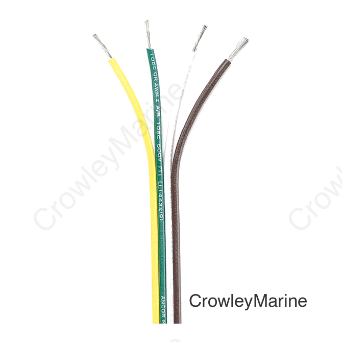 Ancor 154510 Marine Grade™ Tinned Copper White Flat Signal Cable, 16/4 AWG, 100', Brown/Green/White/Yellow