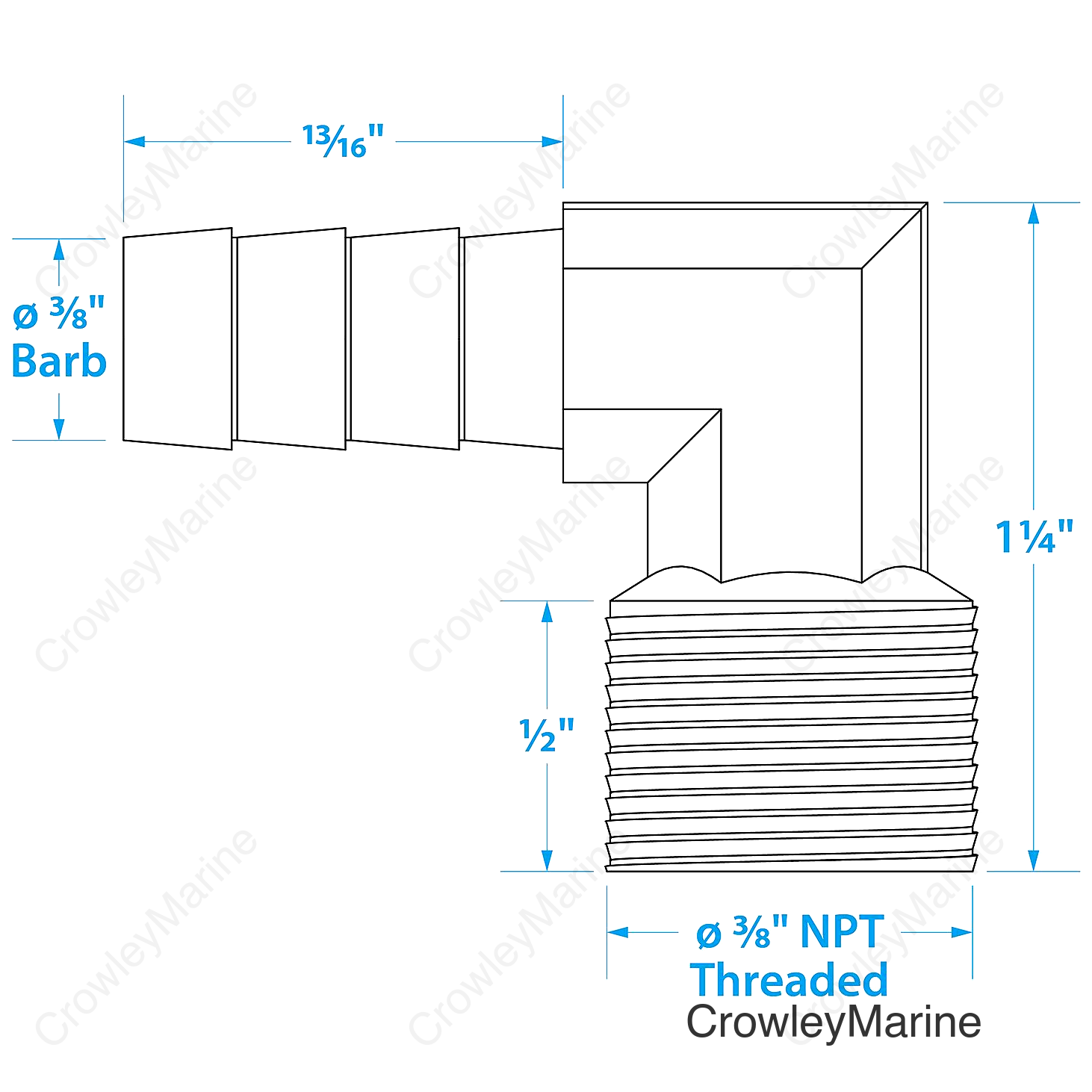 Seachoice 90-Degree Fuel Elbow, 3/8 In. With 3/8 In. Thread